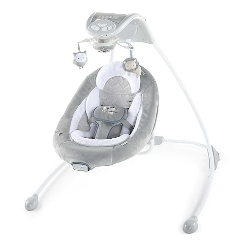 Ingenuity InLighten 5-Speed Baby Swing - Swivel Infant Seat, 5 Point Safety Harness, Nature Sounds, Lights - Nally Owl - Jamouz