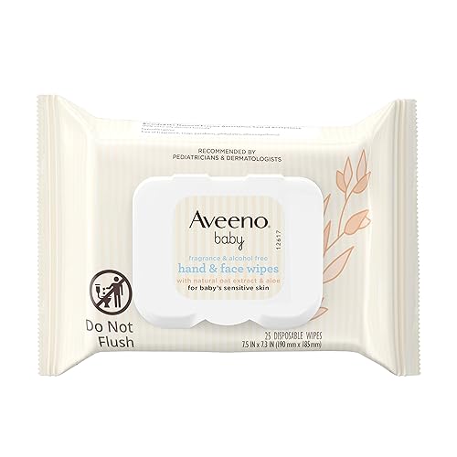Aveeno Baby Hand & Face Cleansing & Moisturizing Wipes with Oat Extract and Aloe, Fragrance-Free Wipes for Sensitive Skin, Free of Sulfates, Alcohol, Parabens, and Dyes, 25 ct (Pack of 4) - Jamouz