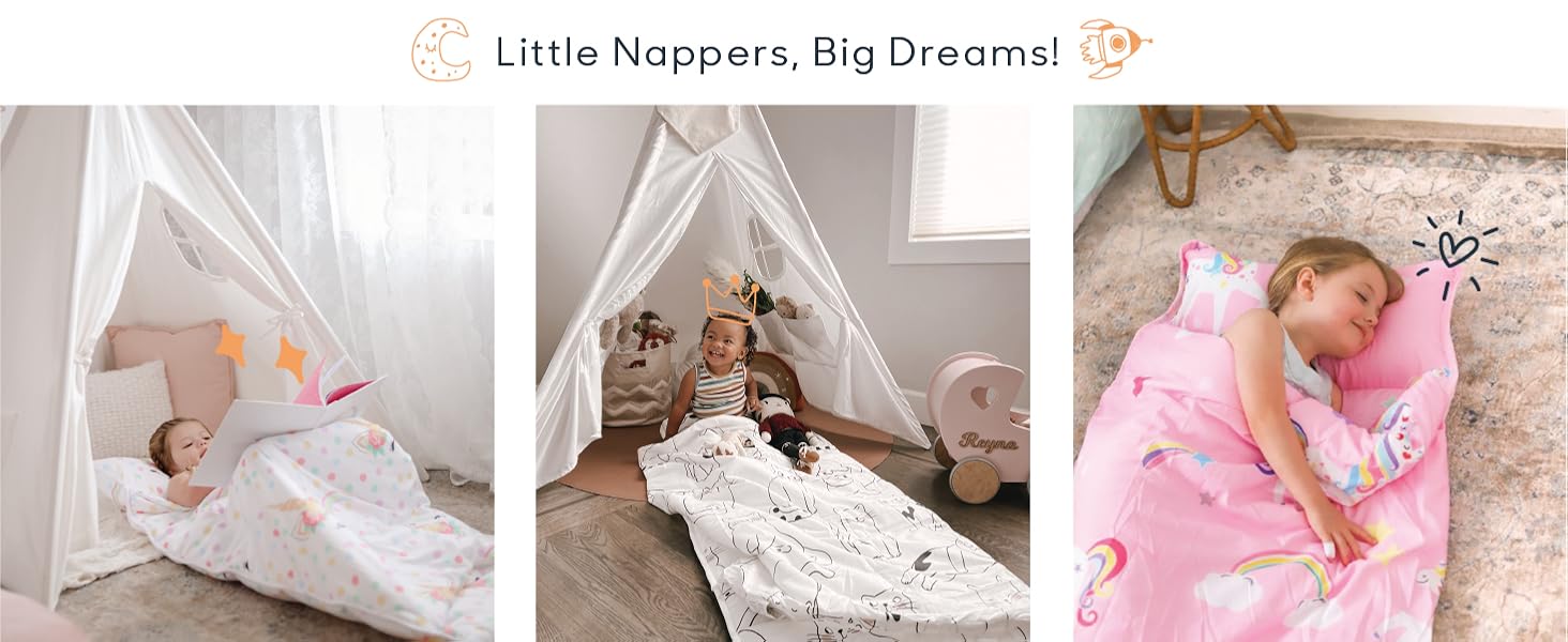 Little nappers can use portable bedding by simply roll up and travel to daycare school or camping