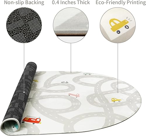 LIVEBOX Road Traffic Kids Play Area Rug 3'x5' Washable Playroom Educational & Fun with Cars and Toys Non-Slip Children Nursery Rugs for Living Room Bedroom Classroom Entryway Kids Tent - Jamouz