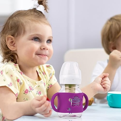 4 Pack Baby Bottle Handles, Silicone Bottle Handles for Dr Brown Wide-Neck Baby Bottles (White+Blue+Green+Grey) - Jamouz