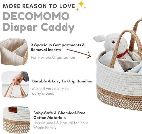 DECOMOMO Diaper Caddy Organizer, Nappy Caddy, Woven Baby Basket (Spiral Beige & White, Large) - Jamouz