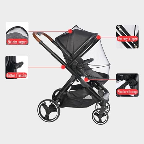 Baby Stroller Mosquito Net Universal Breathable Stroller Canopy Cover with Mosquito Netting for Infant Toddler Pushchair (Black) - Jamouz
