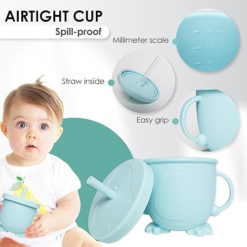 Bluet B- Silicone Baby Feeding Set - Baby Led Weaning Supplies - Baby Spoons, Suction Bowl - Plate - Baby Utensils Set - Silicone Feeding Set for Baby First Foods, Infant Eating - 8pcs - Purple - Jamouz