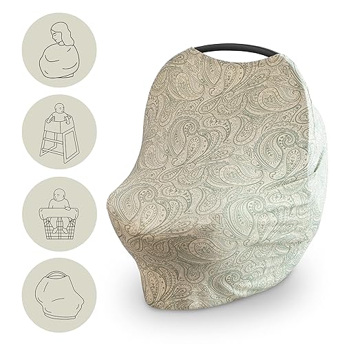 mushie Baby Car Seat Canopy Cover | Breathable & Stretchy Multi Use Cover for Breastfeeding, Nursing, High Chair, Shopping Cart, Strollers (Fog) - Jamouz