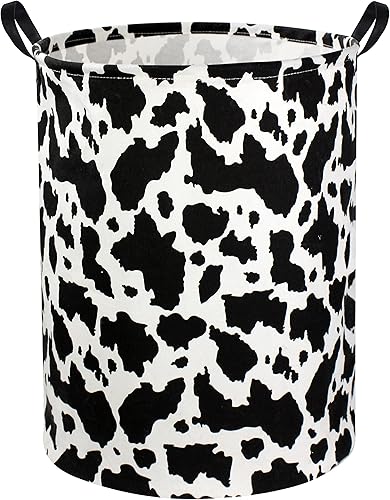Cow Print Laundry Basket Baby Nursery Clothes Hamper Collapsible Toy Storage Bin Organizer with Handles for Kids,Boys and Girls Room Decor(Cow) - Jamouz