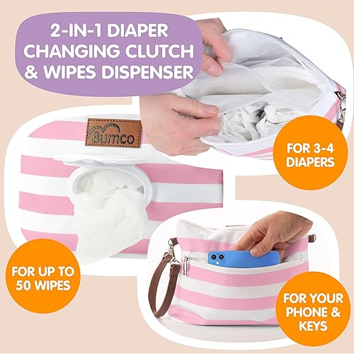 Bumco Diaper Clutch Bag - Mini Diaper Cream Spatula & Wipes Dispenser, BPA-Free Butt Spatula Baby Essentials - Jamouz
