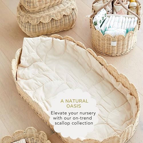 The Original Scalloped Basket Set Of 2 - Small Scallop Basket - 15 x 10 x 6 In - Hand-Woven & Award-Winning - Elegant Wicker With Scalloped Edge Lid - Nursery Storage - (Mocca) - Jamouz