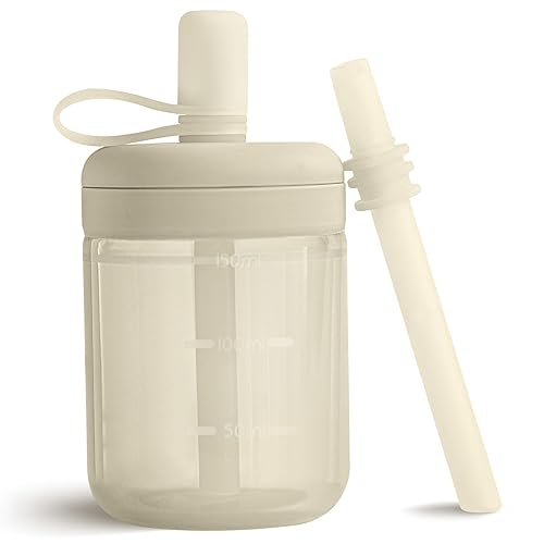 Moonkie Baby Straw cup | Silicone Toddler Sippy Cup Training Cup with Straw Lid | BPA-Free Drop-Proof Baby Cup | Baby Led Weaning | 6 Months+, 5 oz, 2pack - Jamouz