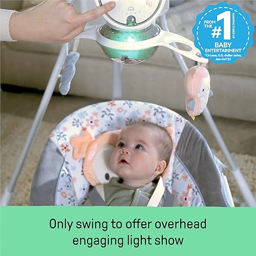 Ingenuity InLighten 5-Speed Baby Swing - Swivel Infant Seat, 5 Point Safety Harness, Nature Sounds, Lights - Nally Owl - Jamouz