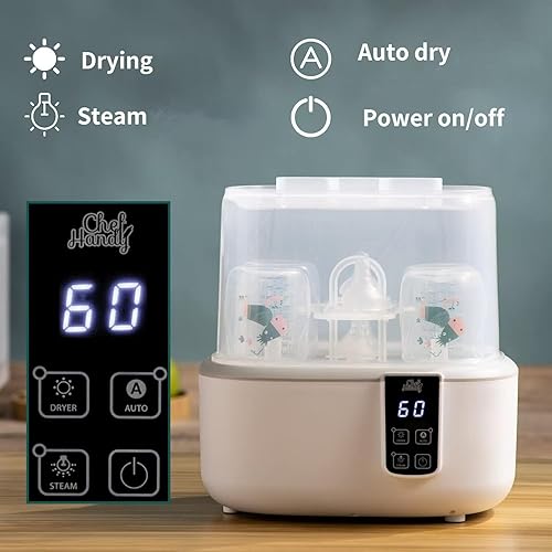 Bottle Cleaner and Dryer, Fast Electric Steam Dryer for Baby Bottles Pacifier Breast Pump, Baby Bottle Steam Dryer, Dries Faster Large Capacity Holds 6 Bottles, LED Display Auto-Off Baby Bottle Washer - Jamouz