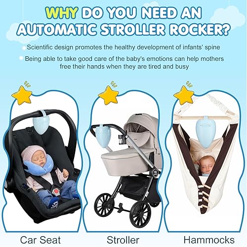 Baby Stroller Rocker Rechargeable, 11 Soothing Sounds Sleep Soother with Cry Activated Sensor, Adjustable Speed with 15,30,45 Minute Timer- Fits All Pushchairs & Prams Create a Baby Bouncer - Jamouz