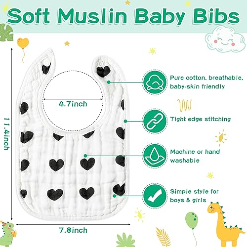 GROBRO7 8Pcs Muslin Baby Bibs Soft Cotton Adjustable Snap Drool Bib Absorbent Breathable Feeding Bibs for Teething Drooling - Jamouz