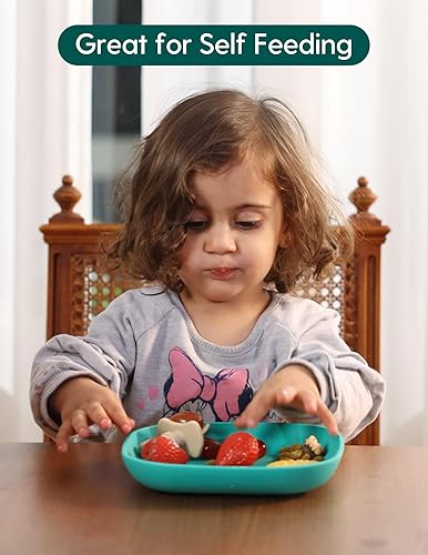 BABELIO Powerful Suction Plates for Baby and Toddler, 100% Food Grand Silicone, Divided, BPA Free, Microwave & Dishwasher Safe, Stay Put, 3 Pack - Jamouz