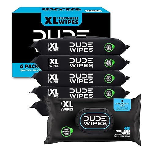 DUDE Baby Wipes - Flushable Baby Wipes Unscented - (6 Pack) 288 Wipes - Extra Large Wet Wipes Flushable - Vitamin-E & Aloe - Septic and Sewer Safe - Jamouz