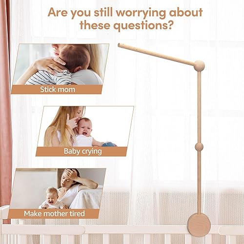 Baby Crib Mobile Arm,Wooden Baby Crib Mobile Arm - Rotating Baby Mobile Hanger Arm (33 inch, Natural Beech Wood) -Mobile Arm for Crib, Mobile Holder for Crib, Baby Nursery Decor (Wooden Color) - Jamouz