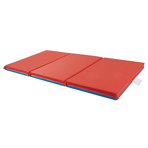 ECR4Kids Premium Folding Rest Mat, 3-Section, 2in, Sleeping Pad, Blue/Red, 5-Pack - Jamouz