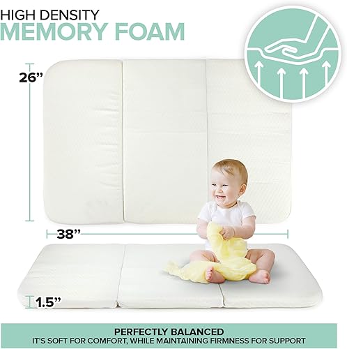 Foldable Travel Pack n Play Mattress Pad with Bag, Waterproof Portable Mini Crib Mattresses, Baby Bed Playpen Memory Foam Topper, Playard Pen Accessories, Traveling Case Included - Jamouz