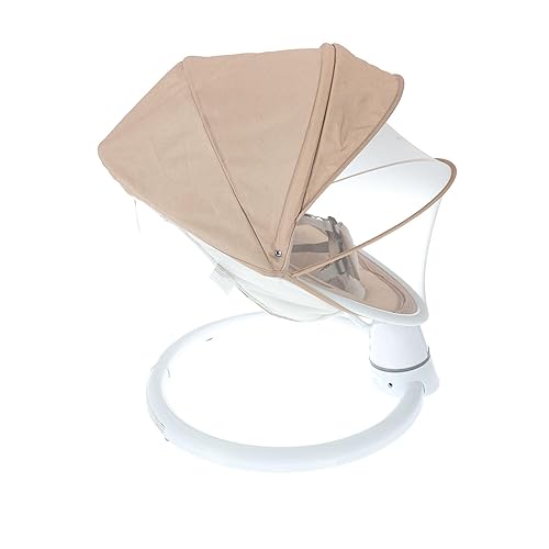 Nuby Baby Swing with Canopy and Remote - 5-Level Infant Swing with Soothing Sounds and Mobile App Control - 0-9 Months - Tan - Jamouz