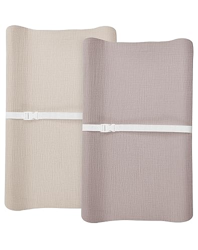 Changing Pad Cover for Baby Boy Girl 2 Pack, Muslin Changing Table Pad Covers with Boho Style, Neutral Nursery Bedding Essentials Soft and Breathable(Dusty Rose & Flower-A) - Jamouz