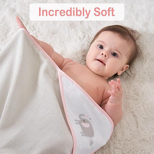 Viviland Baby Towels and Washcloths, Soft Absorbent Pink Baby Bath Towel Set, Elephant Hooded Towels with 5 Infant Face Washcloths (6 Pieces) - Jamouz