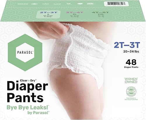 Parasol Clear+Dry Natural Training Diaper Pants, Pure Ingredients, Water Based Ink, Non-Woven Fabric with Dermatest Excellent Seal, Rash Protection, Size 5 (26+ lbs), 48 Count - Jamouz
