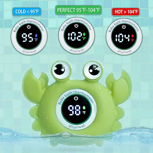 Baby Bath Thermometer with LED Display, Floating Crab Toy – 2-in-1 Water Safety Sensor for Infants, Color-Coded Alerts (Hot/Cold), Bath Tub Temperature Monitor, Cute Floating Bath Toy, Nursery - Jamouz