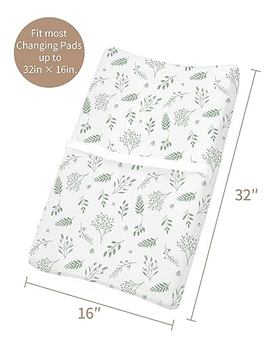 Changing Pad Cover for Baby Boy Girl 2 Pack, Muslin Changing Table Pad Covers with Boho Style, Neutral Nursery Bedding Essentials Soft and Breathable(Dusty Rose & Flower-A) - Jamouz