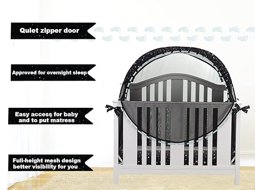 Safety Crib Tent to Keep Baby in Pop up Mosquito Net Netting Canopy Mesh Cover for Toddler - Black - Jamouz
