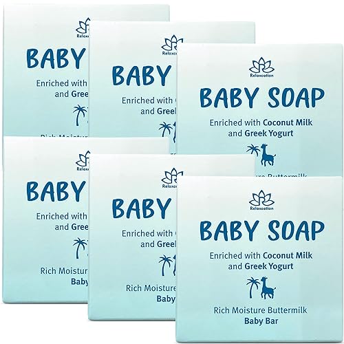 Baby Soap Bars with Greek Yogurt and Coconut Milk - Naturally Cold Processed from Organic Ingredients - Gift for Newborns, Baby, Kids and Adults with Sensitive SkinHandmade in USA (Set of 6) - Jamouz