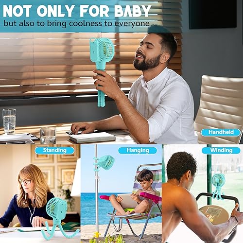 snawowo Mini Portable Stroller Fan, Battery Operated Personal Small Handheld Fan with Flexible Tripod, 3 Speed Rechargeable Clip On for Car Seat Crib Treadmill Travel Camping Blue - Jamouz