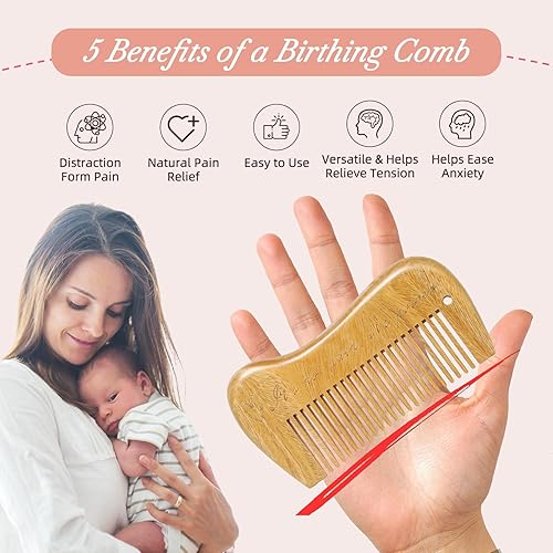 Sandalwood Birthing Comb For Labor Pain Relief & Delivery - Labour Gifts with Birth Affirmation For Women- Wood Comb For Pregnancy Contraction - Jamouz