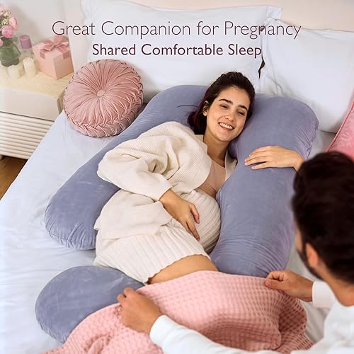Momcozy Pregnancy Pillows for Sleeping, U Shaped Full Body Maternity Pillow with Removable Cover - Support for Back, Legs, Belly, HIPS for Pregnant Women, 57 Inch Pregnancy Pillow for Women, Grey - Jamouz