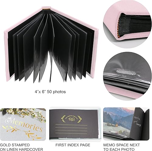 Holoary Small 4x6 Photo Album, Linen Hard Cover, Holds 50 Photos, Black Page Traditional Book Bound, Mini Brag Book Baby Album, Ideal For Wedding, Family Pictures, Gifts, Anniversary (Sky blue) - Jamouz