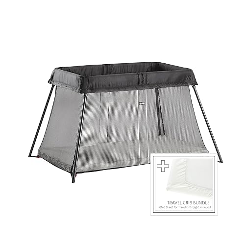 BabyBjörn Travel Crib Light + Fitted Sheet Bundle Pack, Black, One Size (640001US) - Jamouz