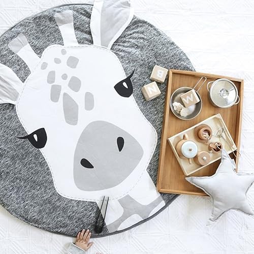 Cotton Round Giraffe Nursery Rug Baby Floor Playmats Crawling Mat Game Blanket for Kids' Room Decoration Dark Gray - Jamouz