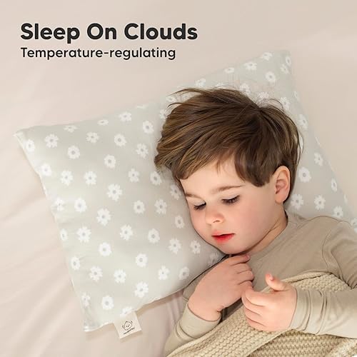 Toddler Pillow with Pillowcase - 13x18 My Little Cuddly Pillow, Viscose Derived From Bamboo Nursery Toddler Pillows for Sleeping,Kids Pillow,Small Travel Pillows,Mini Toddler Bed Pillow (Meadow) - Jamouz