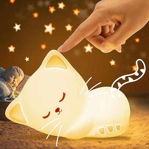Night Light for Kids,16Colors Cat Night Light for Kids Cute Lamp,Dimmable Toddler Night Light for Kids,Soft Silicone Nightlight for kids room,Rechargeable Night Light for Kids Nightlight for Kids Room - Jamouz