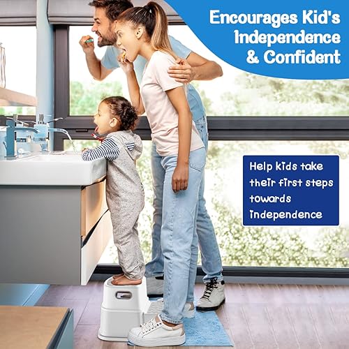 Toddler Step Stool, 2 Step Stool for Kids with Anti-Slip Surface and Rubber Bottom, Kids Step Stool Poop Stool for Toilet Potty Training, Bathroom, Kitchen (Include 2 Ducks) - Jamouz