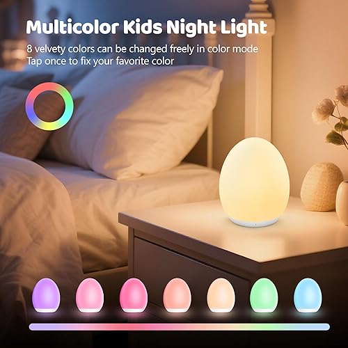 MediAcous Night Light for Kids, Baby Night Light with 7 Colors Changing & Dimming Function, Rechargeable Kids Night Light with 1 Hour Timer & Touch Control, Up to 100H - Jamouz