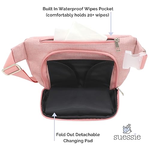 Suessie Fanny Pack Diaper Bag - with Baby Changing Pad & Waterproof Wipes Pocket - Stroller Organizer - Jamouz