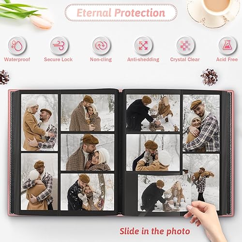 Popotop Photo Album 4x6 300 Pockets with Leather Hardcover Cover, Small Photo Album Holder Book with 50Pcs Pages for Family Travel Wedding Baby Gifts - Jamouz