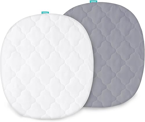 Bassinet Mattress Pad Cover Waterproof, Quilted Mattress Protector Sheets Fits All Mainstream Bassinet - Rectangle, Oval, Hourglass, 2 Pack, Ultra Soft Breathable, White and Grey - Jamouz