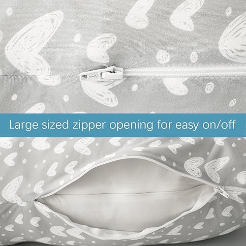 Pregnancy Pillow Cover U-Shaped, Super Soft Replacement Cover Fits Most 55/57 Inch Maternity Pillow, Full Body Pregnancy Pillow Case, Universal Fit, Grey Hearts Print - Jamouz