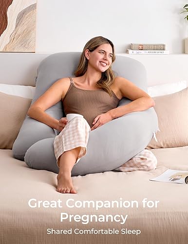 Momcozy Pregnancy Pillows for Sleeping, U Shaped Full Body Maternity Pillow with Removable Cover - Support for Back, Legs, Belly, HIPS for Pregnant Women, 57 Inch Pregnancy Pillow for Women, Grey - Jamouz