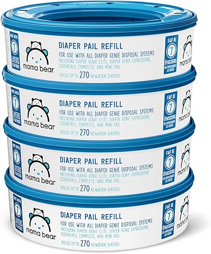 Brand - Mama Bear Diaper Pail Refills for Diaper Genie Pails, Unscented, 1080 Count (4 Packs of 270 Count) - Jamouz
