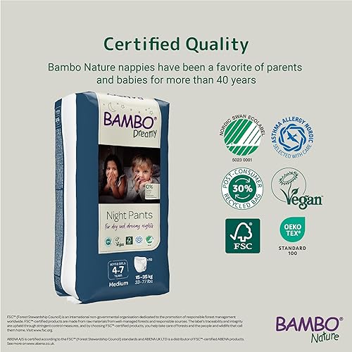 Bambo Nature Premium Dreamy Night Pants, Pull Up Pants, Eco-Labeled Night Time Diapers, Secure, Comfortable, Skin Friendly : Children Aged 4-7 Years, 10 Count - Jamouz