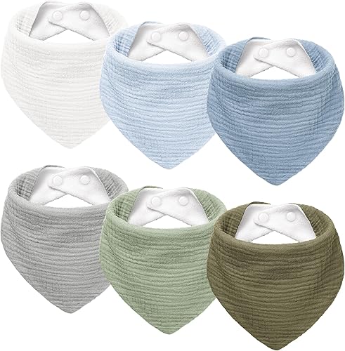 Susurration Muslin Baby Drool Bibs 6Pack Soft Triangular Adjustable Baby Bandana Bibs for Unisex Baby Girls & Boys - Jamouz