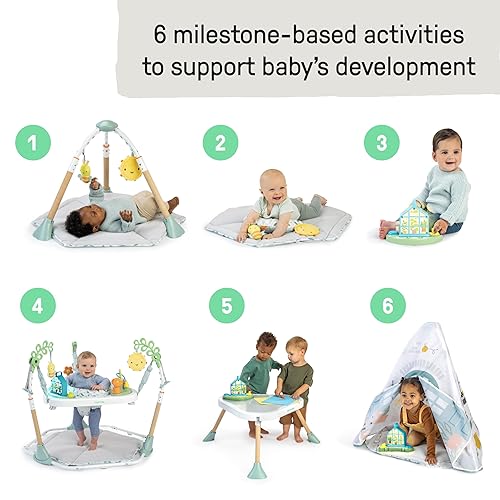 Ingenuity Tummy-to-Toes 6-in-1 Milestone Center, Play Gym, Foldable Mat, Music and Nature Sounds, Lights, Activity Jumper, Table, Playhouse, for Ages 0-48 Months - Jamouz