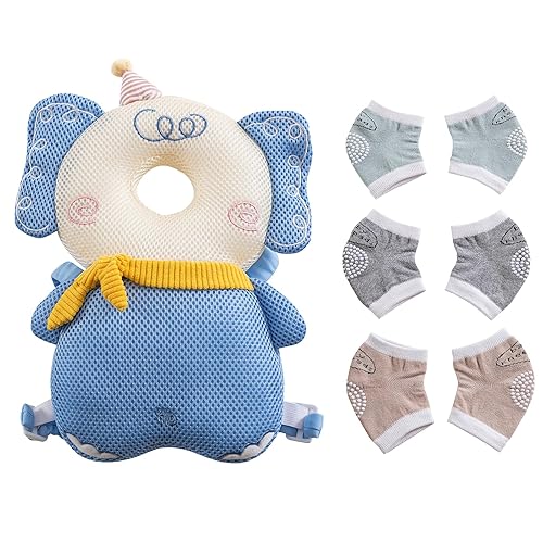 Baby Head Protector Cushion Backpack with 3 Baby Knee Pads for Walking & Crawling. (Astronaut) - Jamouz